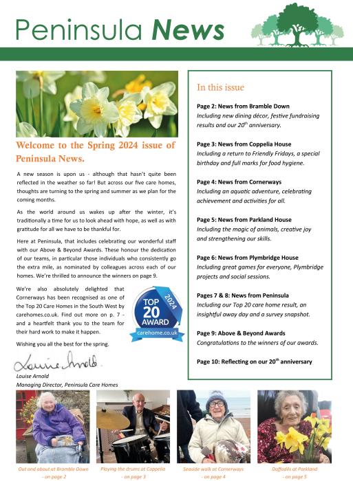 Peninsula Care Homes March Newsletter 2024