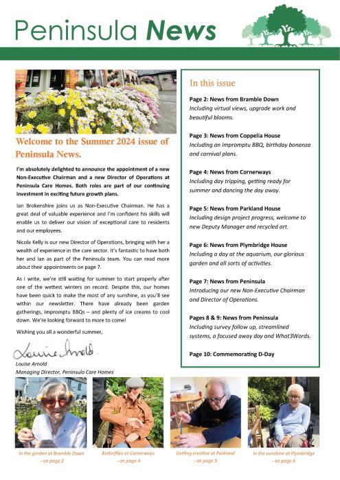 Peninsula Care Homes Summer Newsletter 2024