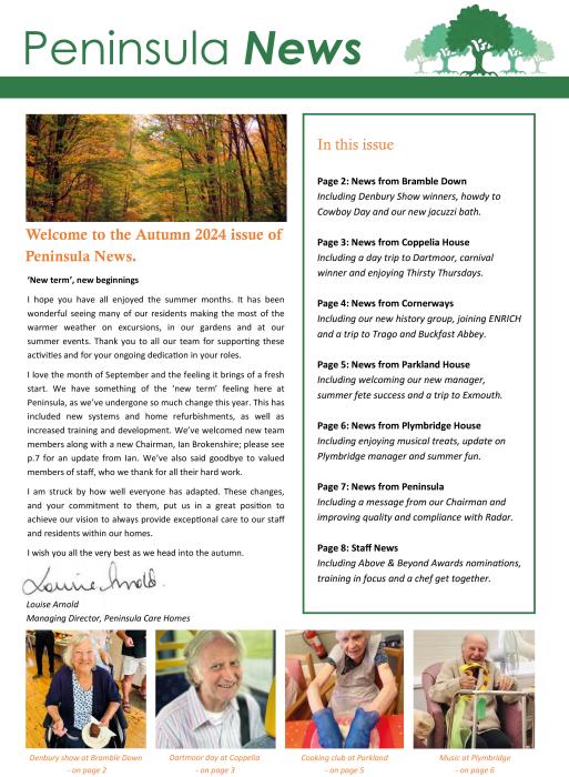 Peninsula Care Homes Newsletter September 2024