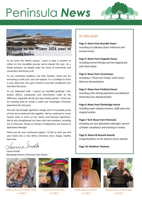 Peninsula Care Homes December Newsletter 2024