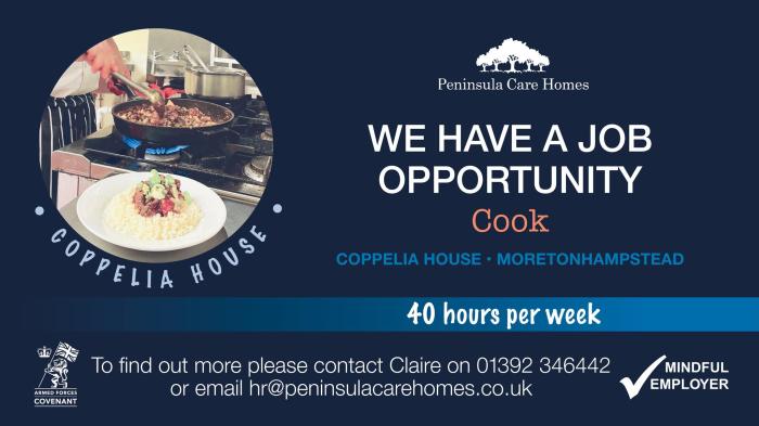 Photo shows advert for chef position at Coppelia House including picture of food 