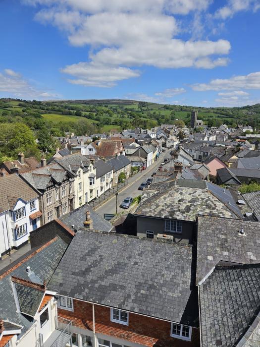Photo shows view of Moretonhampstead and Dartmoor from Coppelia House bedroom