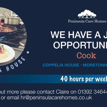 Photo shows advert for chef position at Coppelia House including picture of food