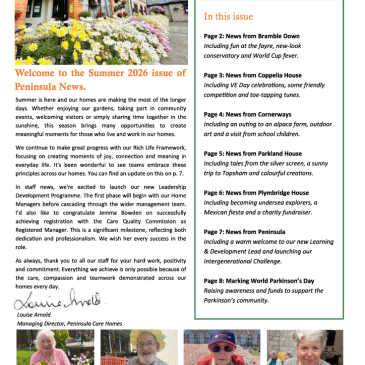 Peninsula Care Homes Summer 2026 Newsletter